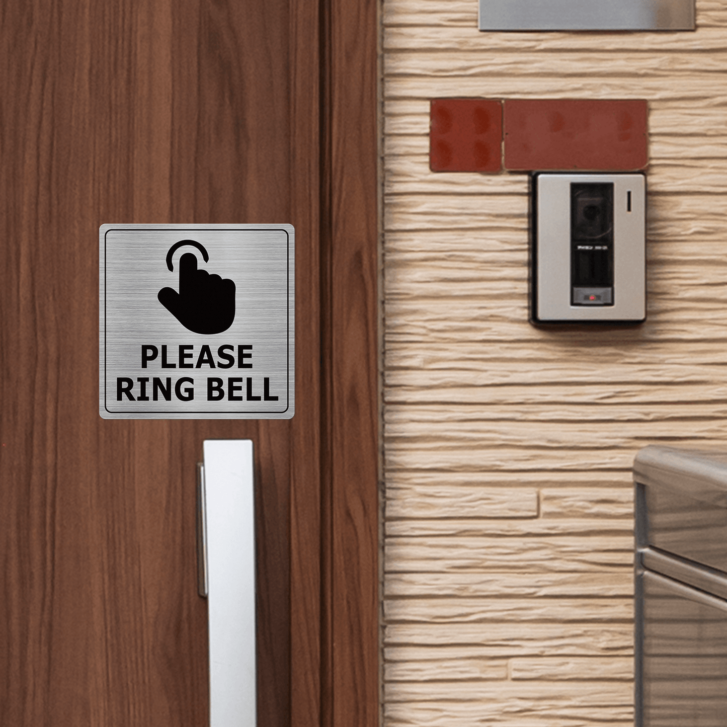 YIKIADA Please Ring Bell Sign 6 x 6 pulgadas Aluminio Autoadhesivo Impermeable Metal Aviso Timbre Puerta Exterior Pared Oficina Puerta 2 Paquetes