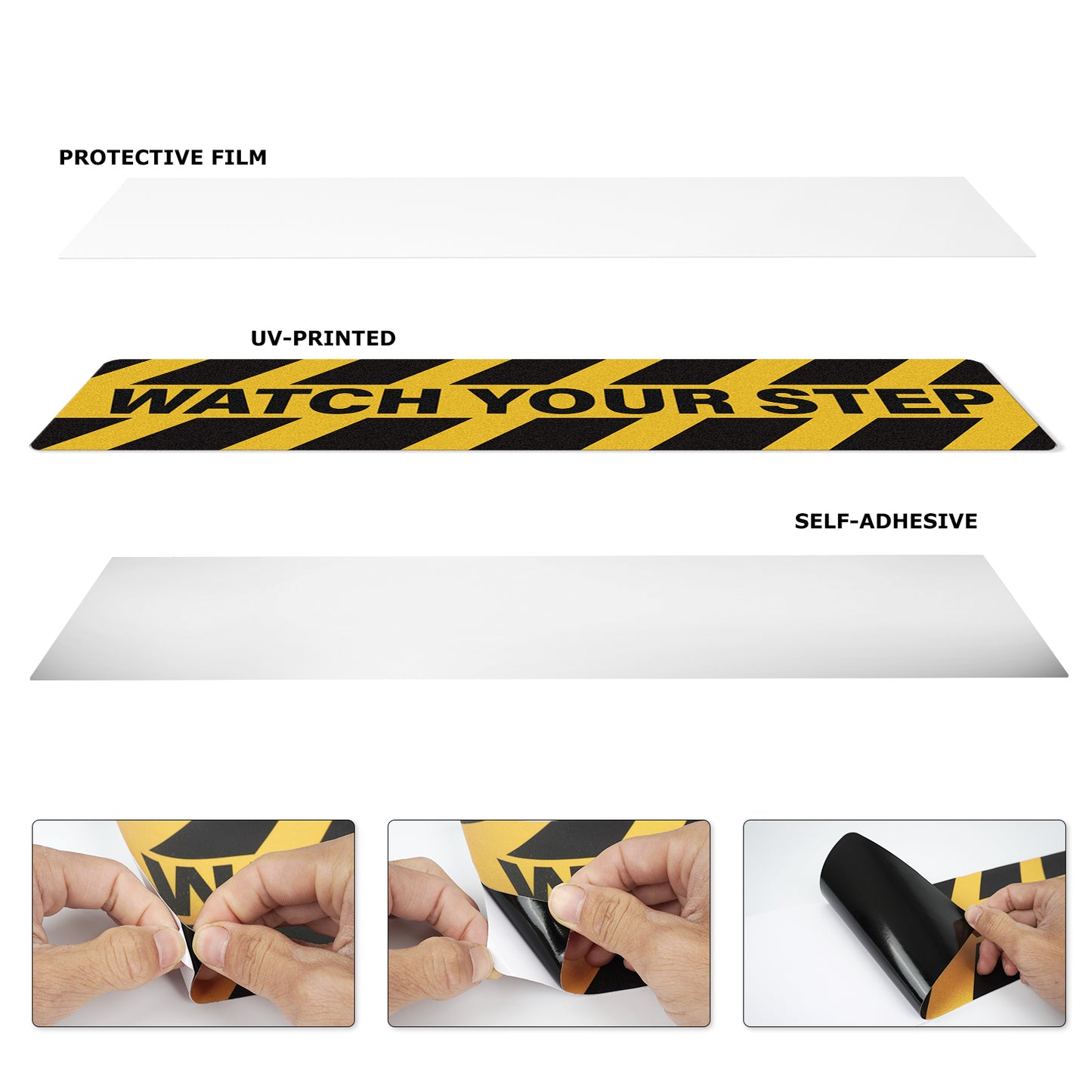 YIKIADA „Watch Your Step“-Aufkleber, selbstklebendes Vinyl, 600 x 150 mm, Warnband, Anti-Rutsch-Sicherheitsschilder, Vorsicht nasser Boden, Aufkleber für Büro, Arbeitsplatz, Zuhause, 5 Stück