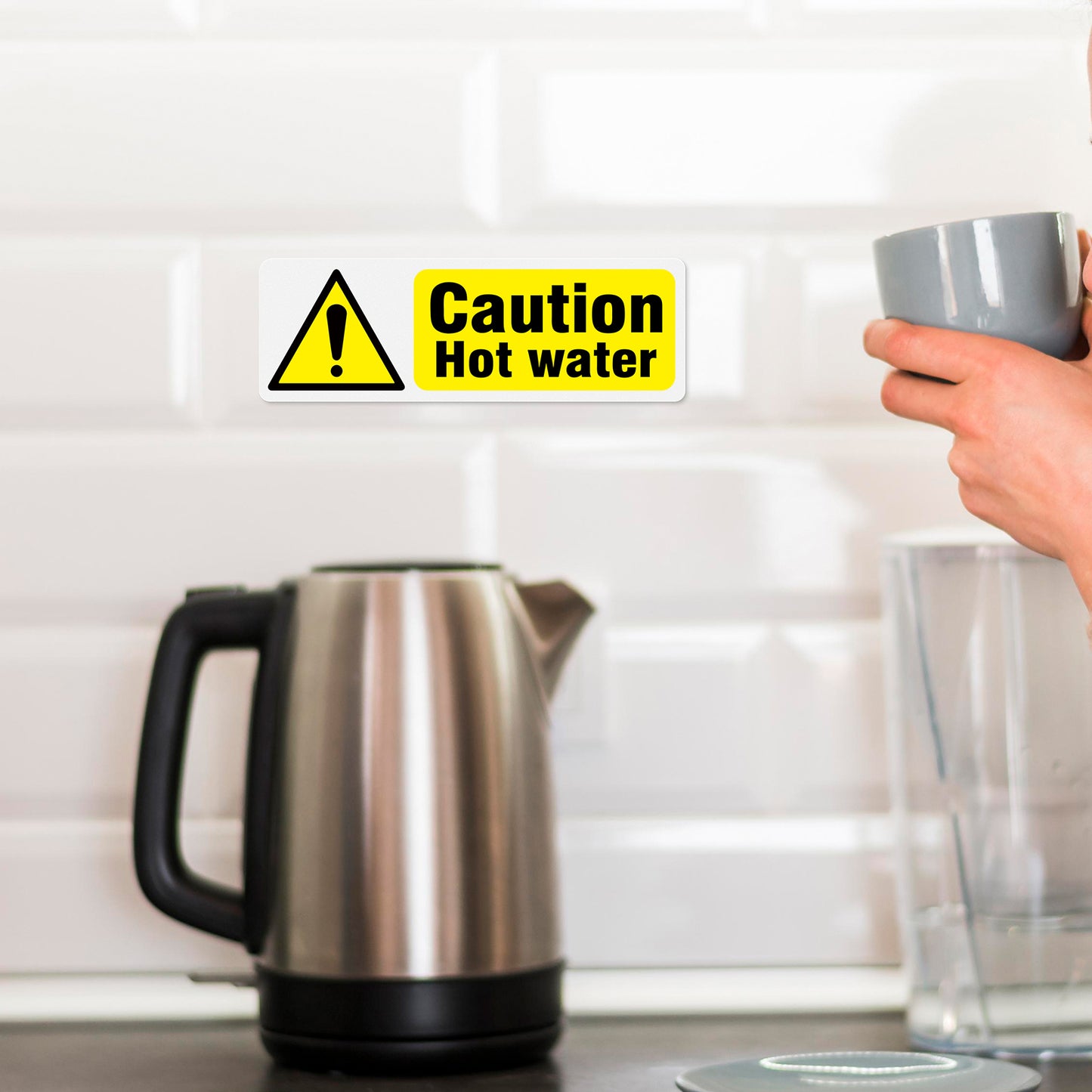 Caution Hot Water 15 x 5 cm PVC Sign