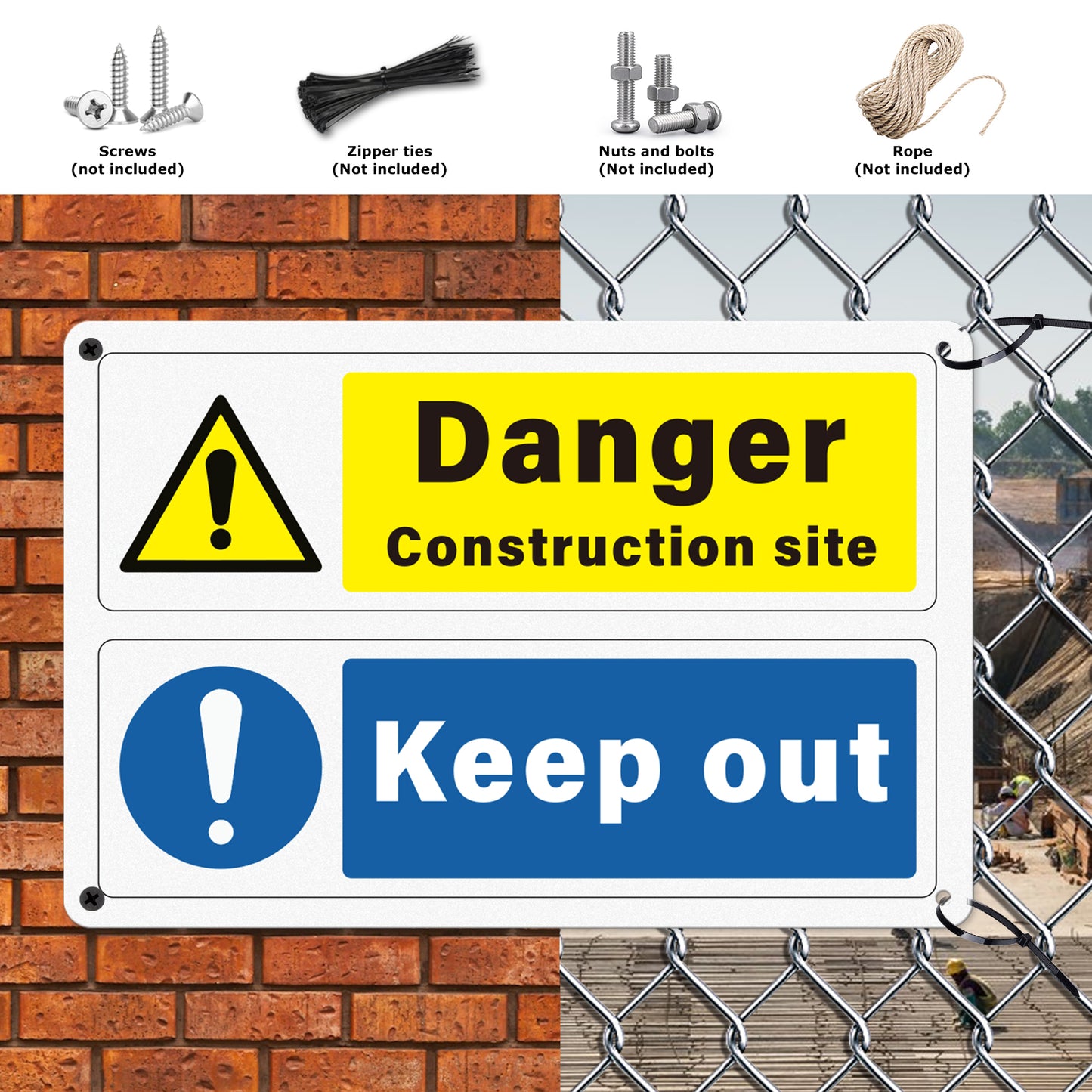 Señales de advertencia de peligro de YIKIADA para evitar el paso en obras, 300 mm x 200 mm, de aluminio, autoadhesivas, resistentes al agua, para edificios, almacenes, áreas industriales, oficinas