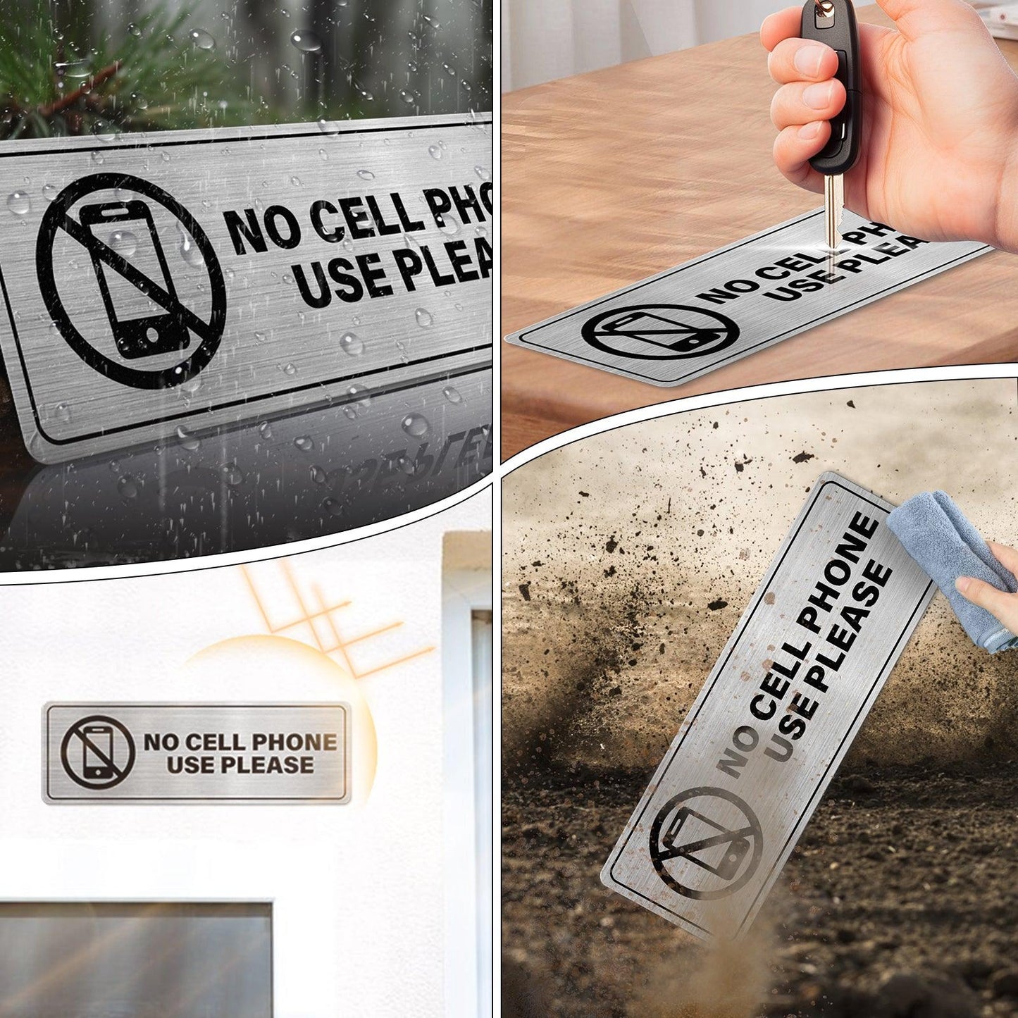 YIKIADA Schild „Bitte keine Handynutzung“, 22,9 x 7,6 cm, selbstklebendes Aluminium, Sicherheitsbeschilderung am Arbeitsplatz, wasserfeste Wandaufkleber für Unternehmen, Klassenzimmer, Außen- und Innenbereich, 2 Stück