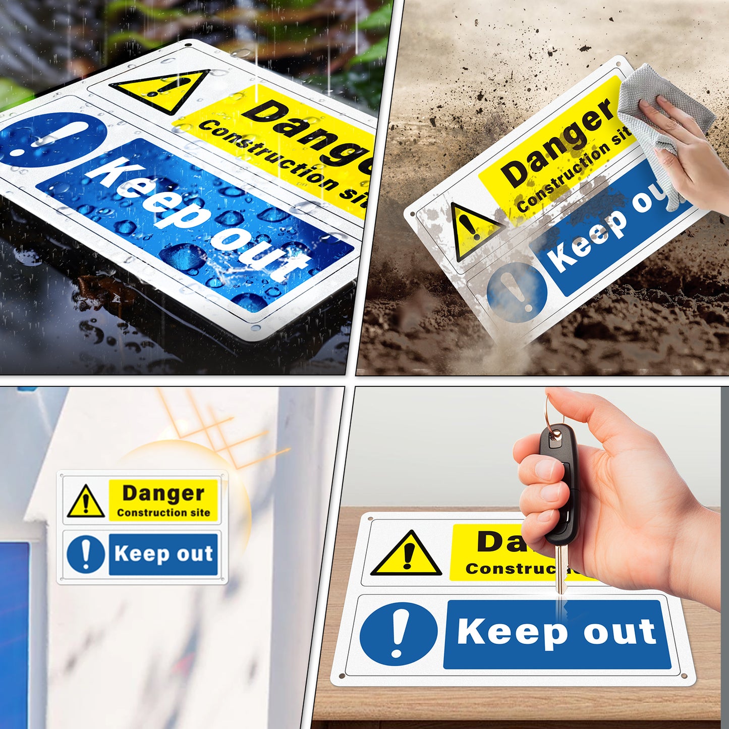 Señales de advertencia de peligro de YIKIADA para evitar el paso en obras, 300 mm x 200 mm, de aluminio, autoadhesivas, resistentes al agua, para edificios, almacenes, áreas industriales, oficinas