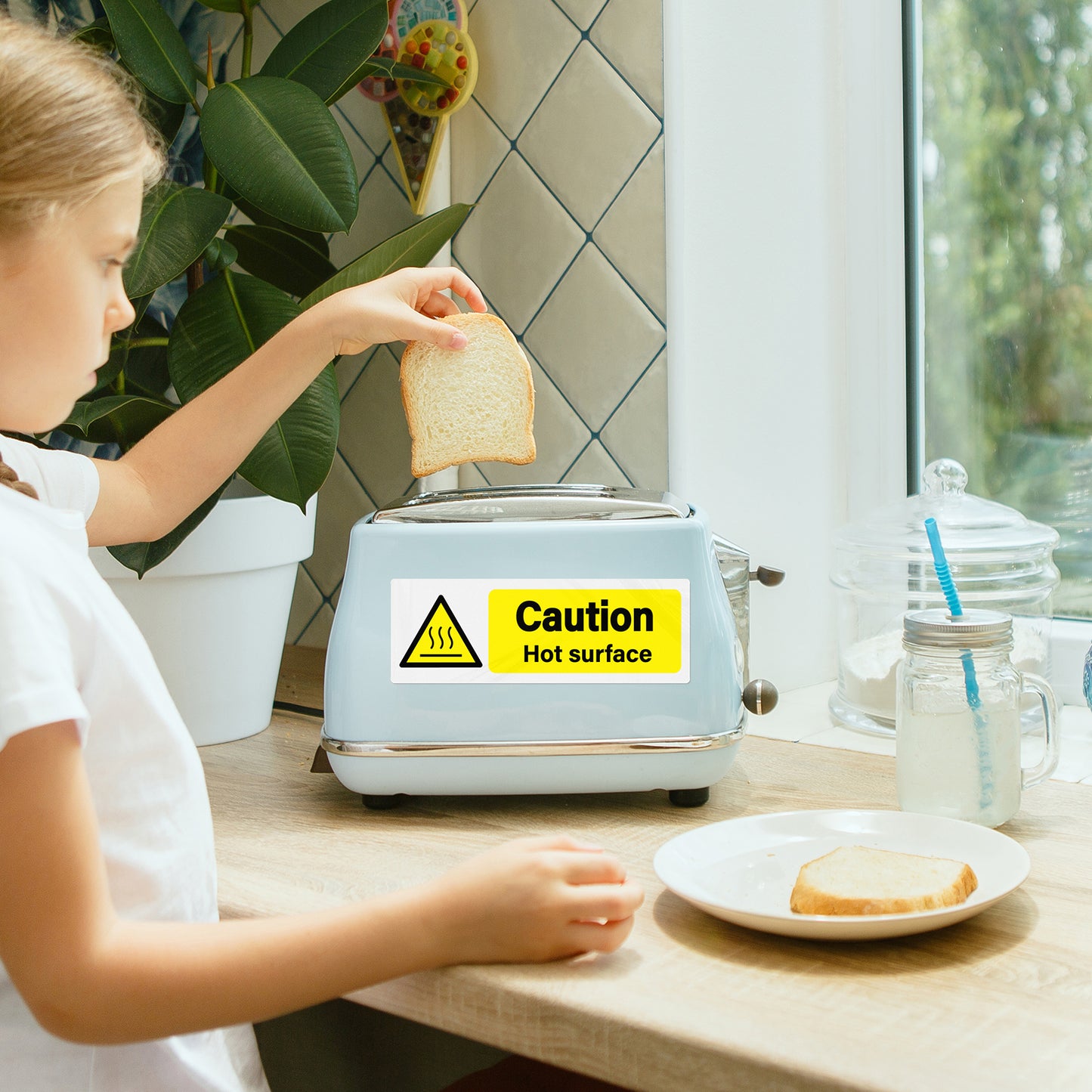 YIKIADA 5 Stück „Caution Mind Your Head“-Aufkleber, selbstklebendes Vinyl, 300 x 100 mm, Warnhinweise, Sicherheitsschilder, wasserfest, Hinweisaufkleber für Büro, Zuhause, Hotel