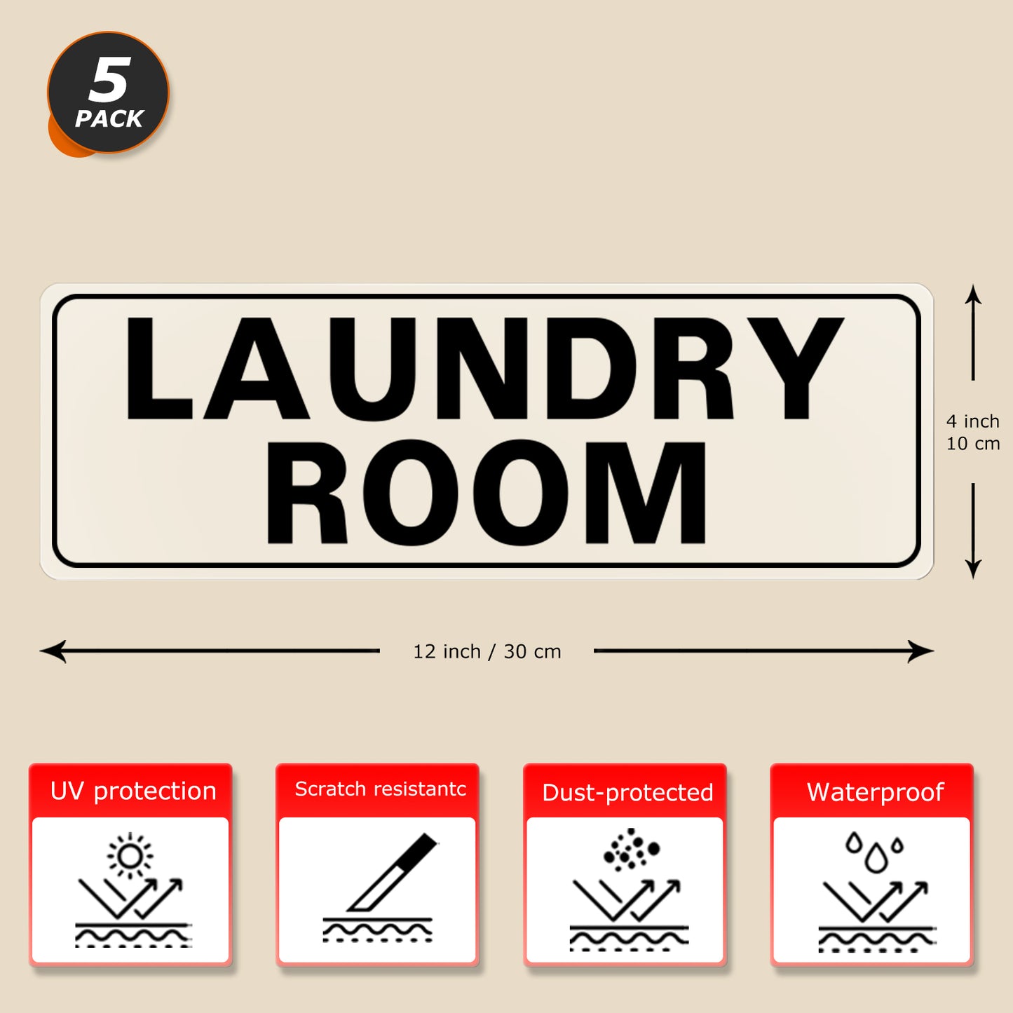 YIKIADA - Adhesivo decorativo para pared, diseño de lavandería, 12 x 4 pulgadas, vinilo autoadhesivo, diseño moderno, para el hogar, la cocina, la oficina, la puerta de la tienda, paquete de 5