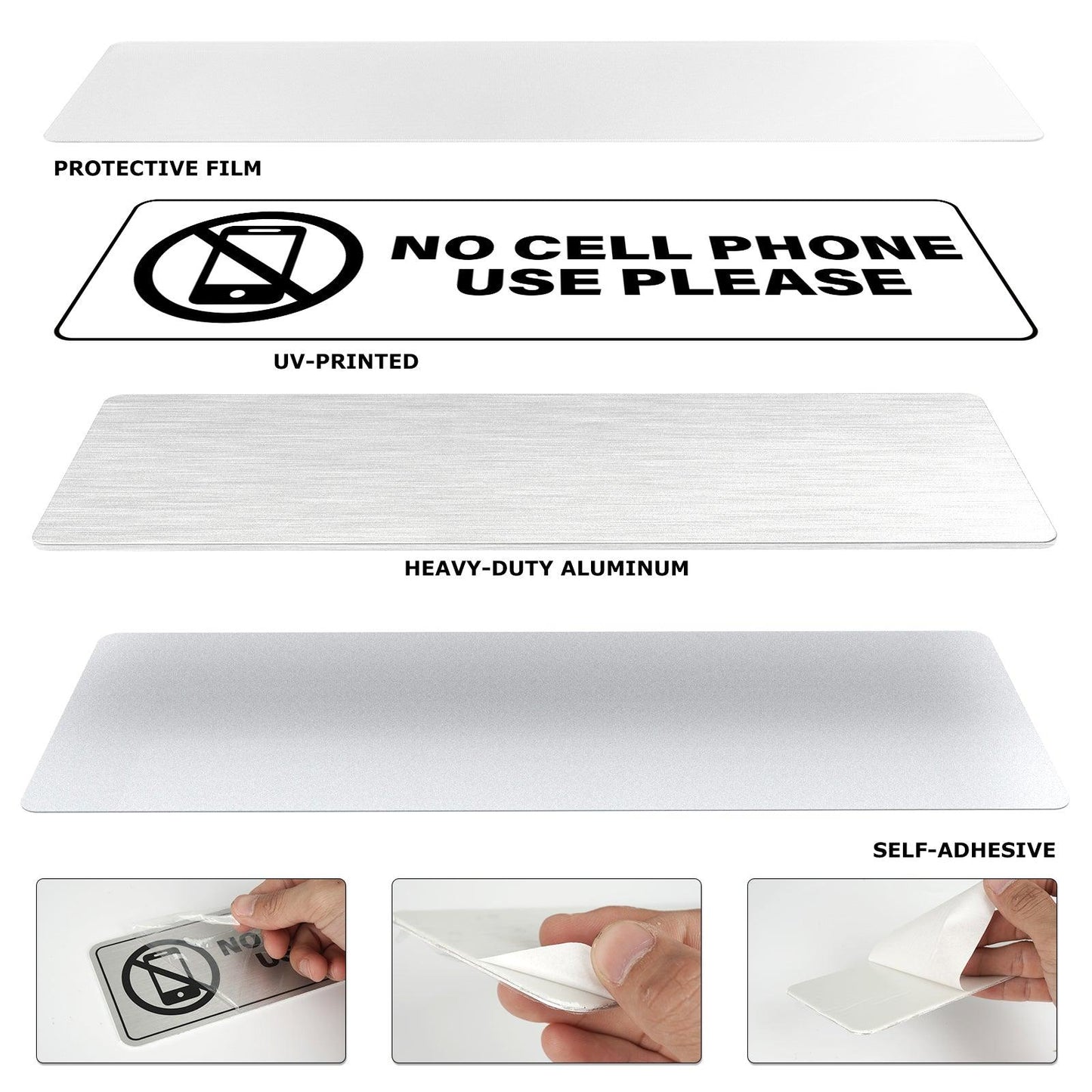 YIKIADA Schild „Bitte keine Handynutzung“, 22,9 x 7,6 cm, selbstklebendes Aluminium, Sicherheitsbeschilderung am Arbeitsplatz, wasserfeste Wandaufkleber für Unternehmen, Klassenzimmer, Außen- und Innenbereich, 2 Stück