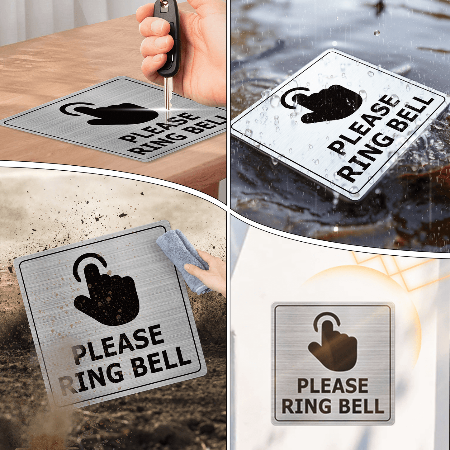 YIKIADA Please Ring Bell Sign 6 x 6 pulgadas Aluminio Autoadhesivo Impermeable Metal Aviso Timbre Puerta Exterior Pared Oficina Puerta 2 Paquetes