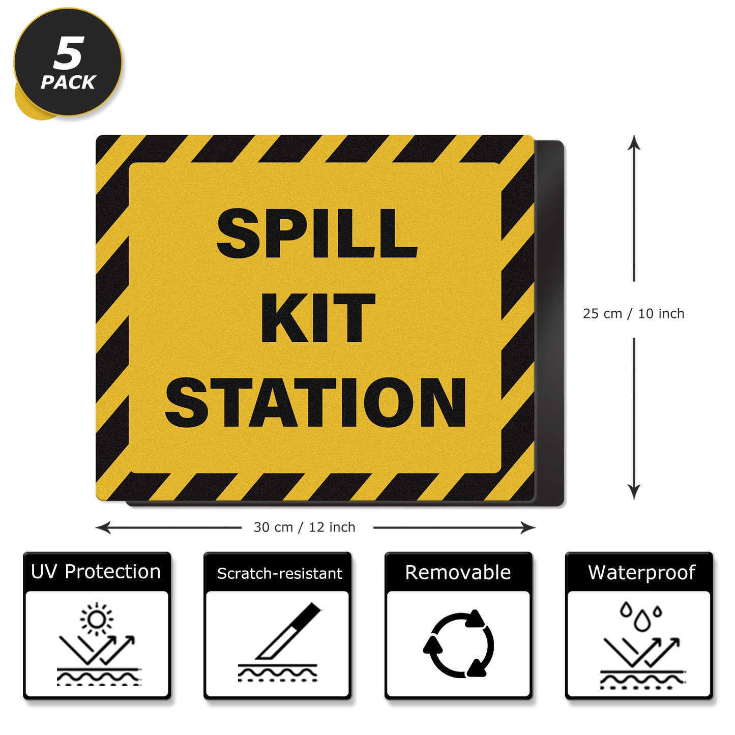 YIKIADA Spill Kit Station-Schild, 30,5 x 25,4 cm, selbstklebende Sicherheitsaufkleber aus Vinyl, wasserdicht, Notfallaufkleber für drinnen und draußen, 5 Stück