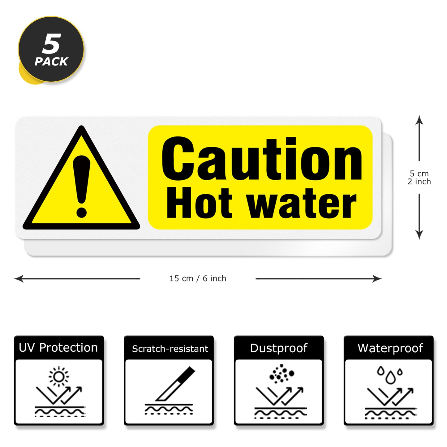 Caution Hot Water 15 x 5 cm PVC Sign