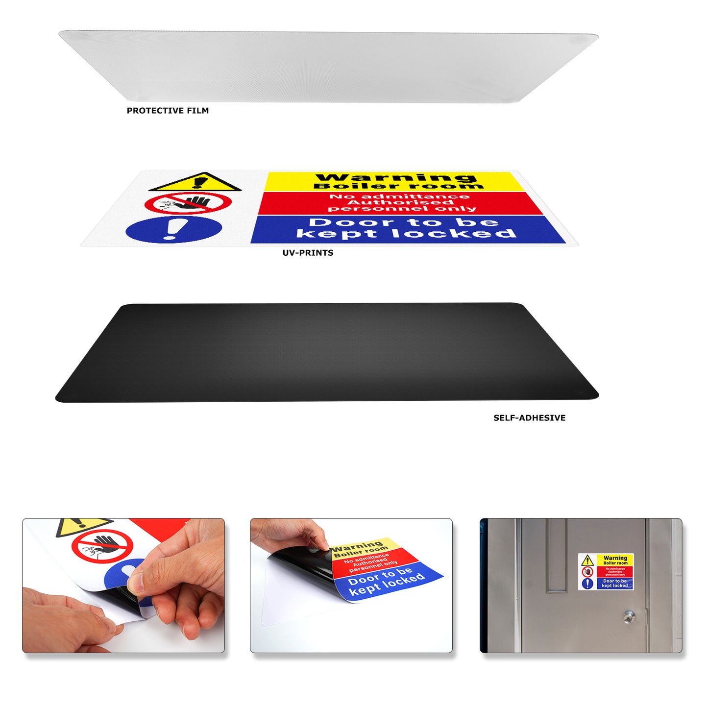 YIKIADA Warnung „Heizraum, Zutritt verboten, Tür verschlossen“, Aufkleber, 300 x 200 mm, selbstklebende Vinyl-Sicherheitsschilder, wasserfeste Vorsichtsaufkleber für Küche, Bad, Geschäft, 5 Stück