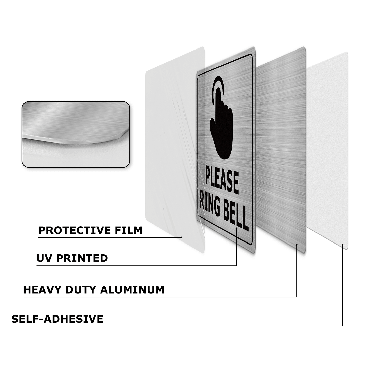 YIKIADA Please Ring Bell Sign 6 x 6 pulgadas Aluminio Autoadhesivo Impermeable Metal Aviso Timbre Puerta Exterior Pared Oficina Puerta 2 Paquetes