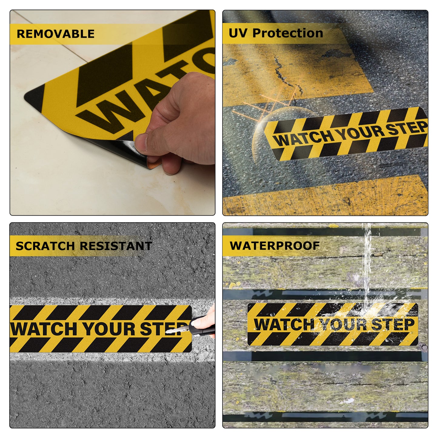 YIKIADA „Watch Your Step“-Aufkleber, selbstklebendes Vinyl, 600 x 150 mm, Warnband, Anti-Rutsch-Sicherheitsschilder, Vorsicht nasser Boden, Aufkleber für Büro, Arbeitsplatz, Zuhause, 5 Stück