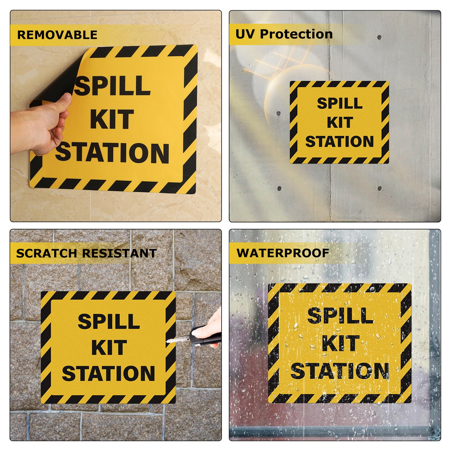 YIKIADA Spill Kit Station-Schild, 30,5 x 25,4 cm, selbstklebende Sicherheitsaufkleber aus Vinyl, wasserdicht, Notfallaufkleber für drinnen und draußen, 5 Stück