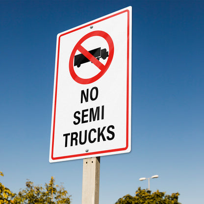 No Semi Trucks 12 x 18 Inch Aluminum Sign