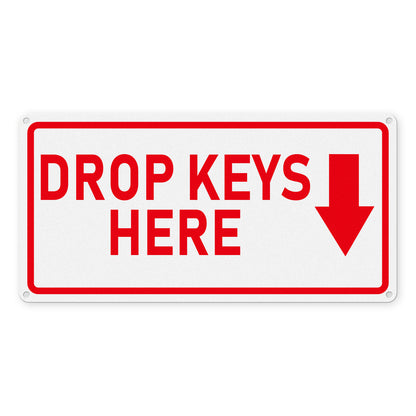 YIKIADA Schild „Drop Keys Here“, 30,5 x 15,2 cm, Aluminium, selbstklebend, wasserdicht, reflektierendes Metall, Außenschilder für Tür, Wand, Büro, Tor, 2 Stück 