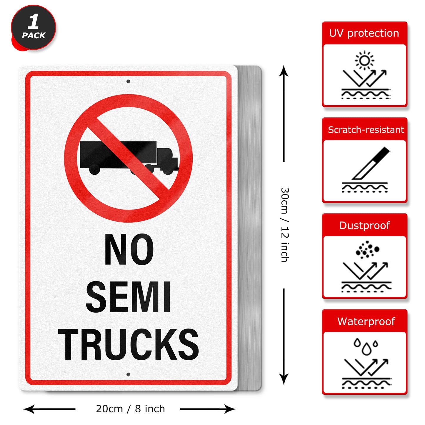 No Semi Trucks 12 x 18 Inch Aluminum Sign