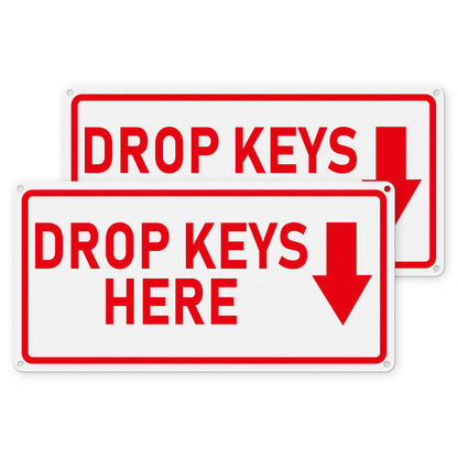 YIKIADA Schild „Drop Keys Here“, 30,5 x 15,2 cm, Aluminium, selbstklebend, wasserdicht, reflektierendes Metall, Außenschilder für Tür, Wand, Büro, Tor, 2 Stück 