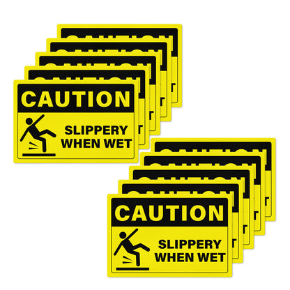 YIKIADA Schild „Rutschig bei Nässe“, selbstklebend, entfernbar, Vinyl, Vorsicht, nasser Boden, Sicherheitsaufkleber, wasserfeste Warnaufkleber für drinnen und draußen, 10 Stück 