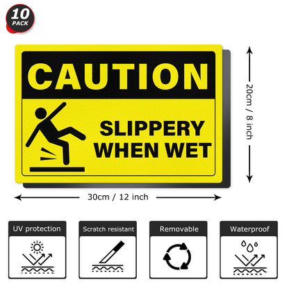 YIKIADA Schild „Rutschig bei Nässe“, selbstklebend, entfernbar, Vinyl, Vorsicht, nasser Boden, Sicherheitsaufkleber, wasserfeste Warnaufkleber für drinnen und draußen, 10 Stück 