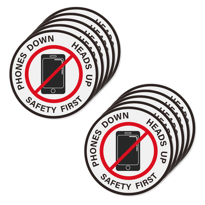YIKIADA „Phones Down Heads Up“-Aufkleber, Vinyl, 30,5 cm, selbstklebend, „Safety First“-Schild, wasserfeste Bodenaufkleber für Büro und Lager, 10 Stück 