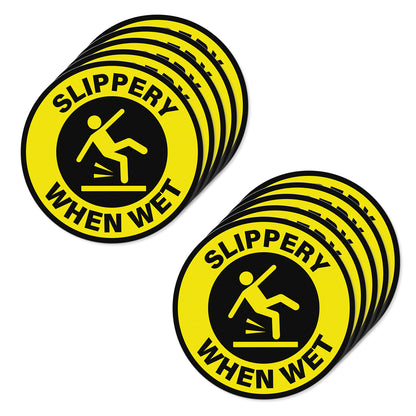 YIKIADA Schild „Rutschig bei Nässe“, selbstklebend, entfernbar, Vinyl, Vorsicht, nasser Boden, Sicherheitsaufkleber, wasserfeste Warnaufkleber für drinnen und draußen, 10 Stück 
