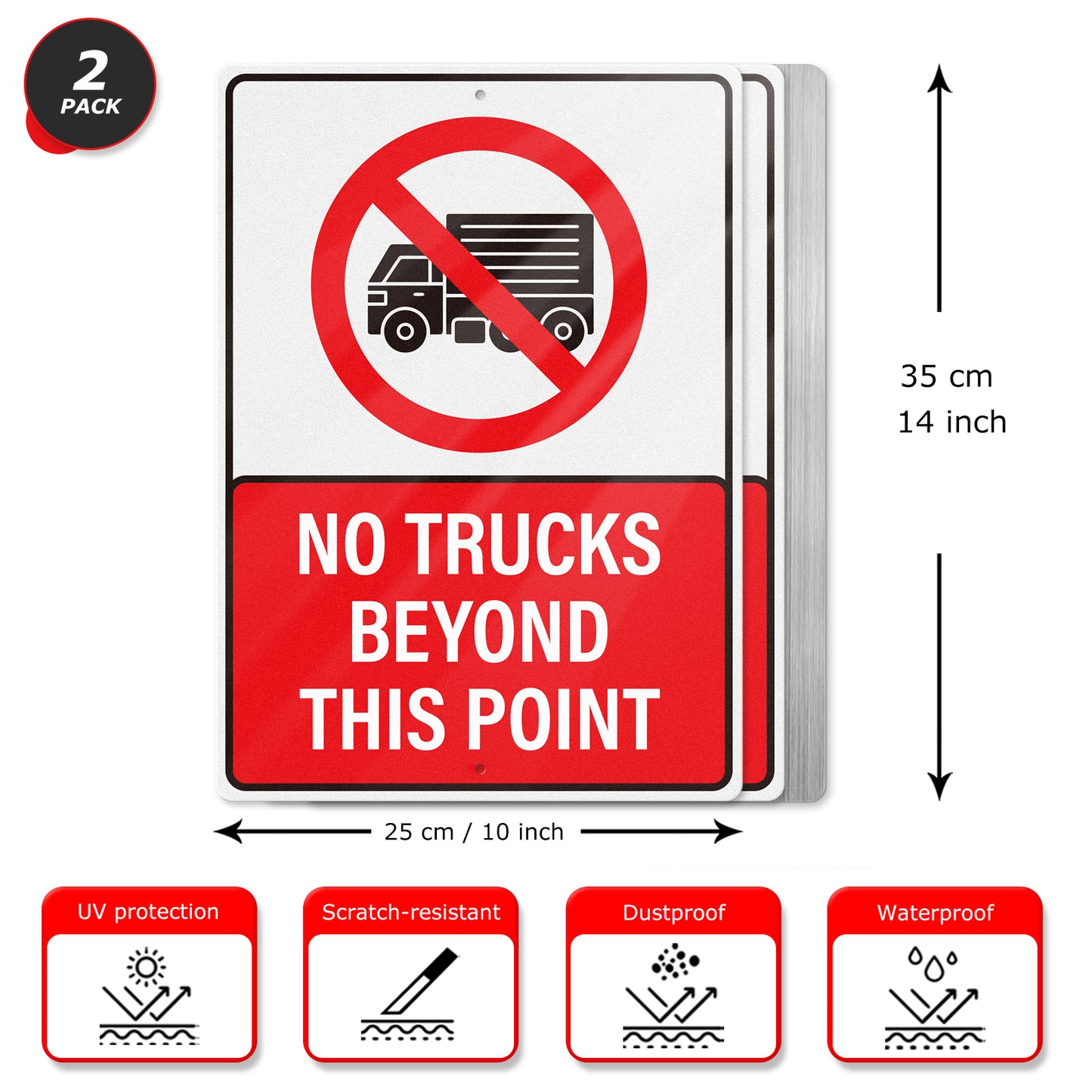 YIKIADA Schilder „Keine LKWs hinter diesem Punkt“, 25,4 x 35,6 cm, reflektierende Verkehrssignale aus Aluminium, wasserdichtes Metall, UV-geschützt, Warnschild für den Außenbereich, 2 Stück