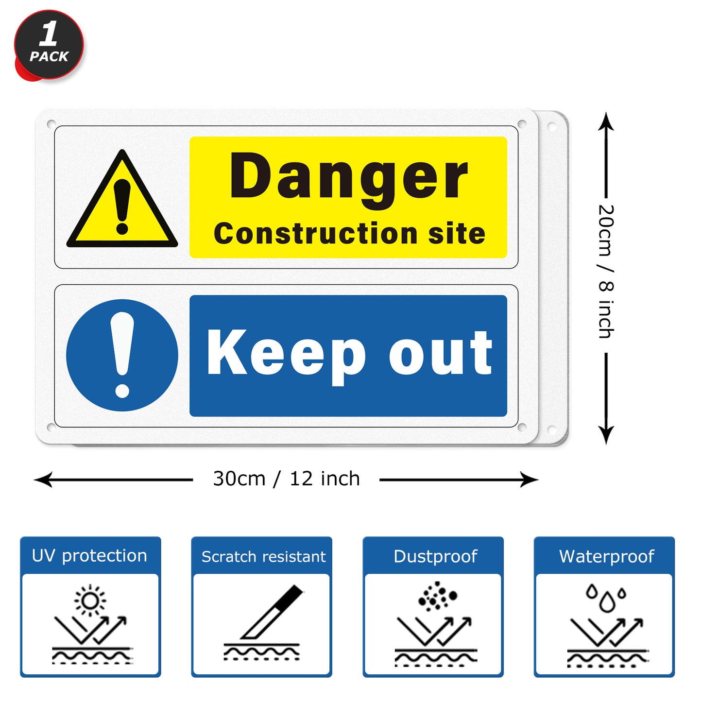 Danger Construction Site 30 x 20 cm Aluminium Sign