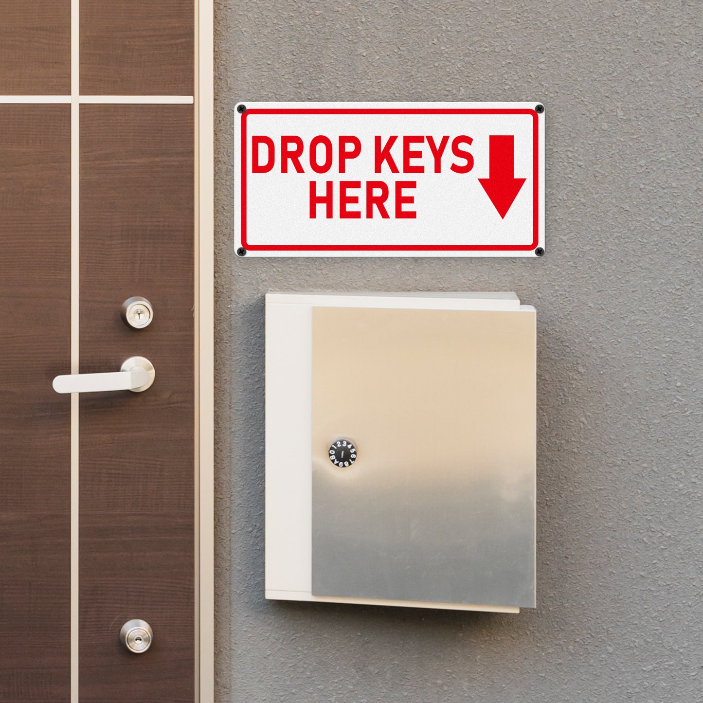 YIKIADA Schild „Drop Keys Here“, 30,5 x 15,2 cm, Aluminium, selbstklebend, wasserdicht, reflektierendes Metall, Außenschilder für Tür, Wand, Büro, Tor, 2 Stück 