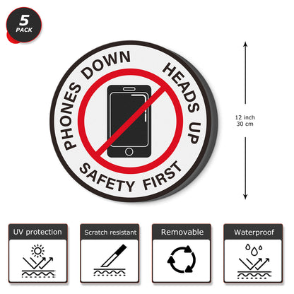 YIKIADA „Phones Down Heads Up“-Aufkleber, Vinyl, 30,5 cm, selbstklebend, „Safety First“-Schild, wasserfeste Bodenaufkleber für Büro und Lager, 10 Stück 