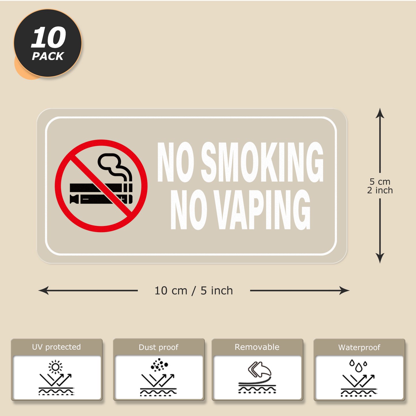 YIKIADA - Adhesivo de vinilo autoadhesivo de 2 x 4 pulgadas con texto en inglés "No Smoking No Vaping", para puertas, advertencia, prohibición de cigarrillos, resistente al agua, paquete de 10 