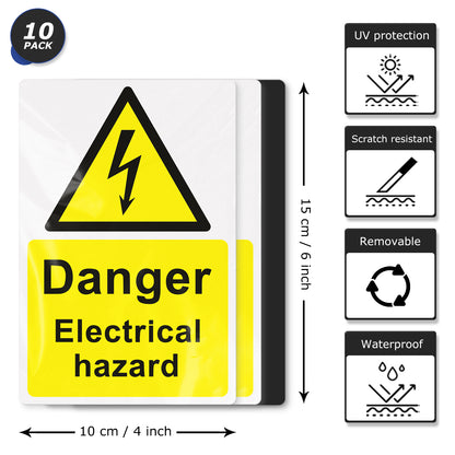 YIKIADA Aufkleber „Gefahr durch elektrische Gefahr“, Vinyl, 15 x 10 cm, selbstklebende Warn- und Sicherheitsschilder, wasserfest, Vorsicht-Wandaufkleber für den Arbeitsplatz, Baustellen, öffentliche Räume, 10 Stück 