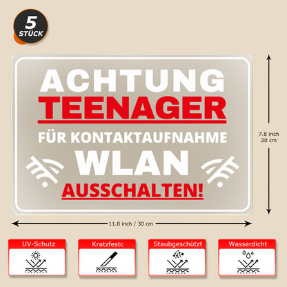 YIKIADA Achtung Teenager Aufkleber 30 x 20 cm Vinilo Selbstklebende Vorsicht Zimmer Schild Geschenk Jugendweihe Geburtstag Deko Türschild Für Jungen und Mädchen 5 Stück 