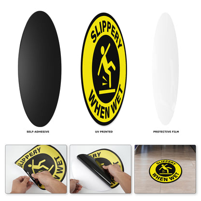 YIKIADA Schild „Rutschig bei Nässe“, selbstklebend, entfernbar, Vinyl, Vorsicht, nasser Boden, Sicherheitsaufkleber, wasserfeste Warnaufkleber für drinnen und draußen, 10 Stück 