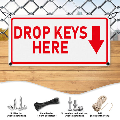 YIKIADA Schild „Drop Keys Here“, 30,5 x 15,2 cm, Aluminium, selbstklebend, wasserdicht, reflektierendes Metall, Außenschilder für Tür, Wand, Büro, Tor, 2 Stück 