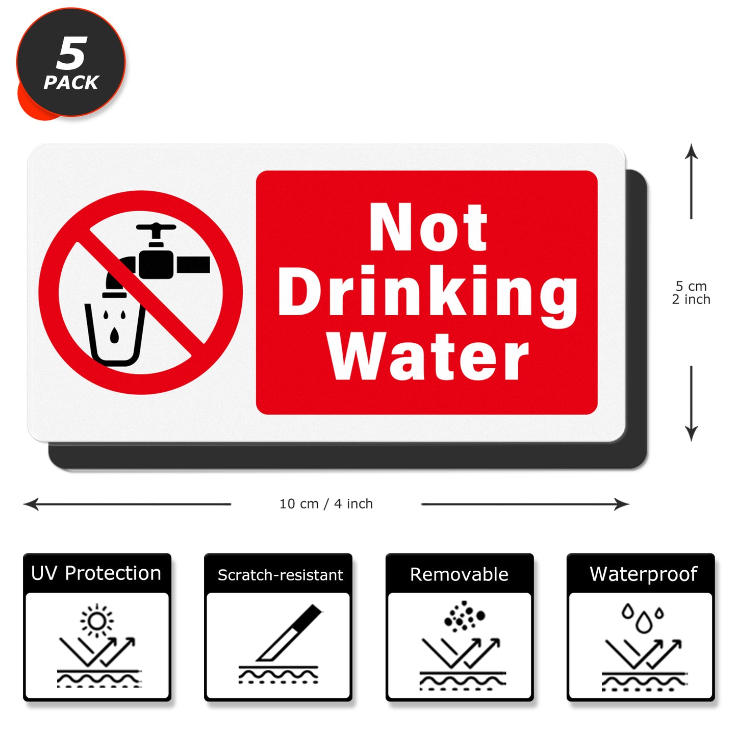 YIKIADA 10 Stück „Kein Trinkwasser“-Aufkleber, 100 x 50 mm, Vinyl, selbstklebend, Sicherheitsschild, wasserfest, Wandaufkleber für Spüle, Außenbereich, Büro, Zuhause, Schule 