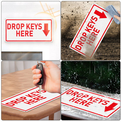 YIKIADA Schild „Drop Keys Here“, 30,5 x 15,2 cm, Aluminium, selbstklebend, wasserdicht, reflektierendes Metall, Außenschilder für Tür, Wand, Büro, Tor, 2 Stück 