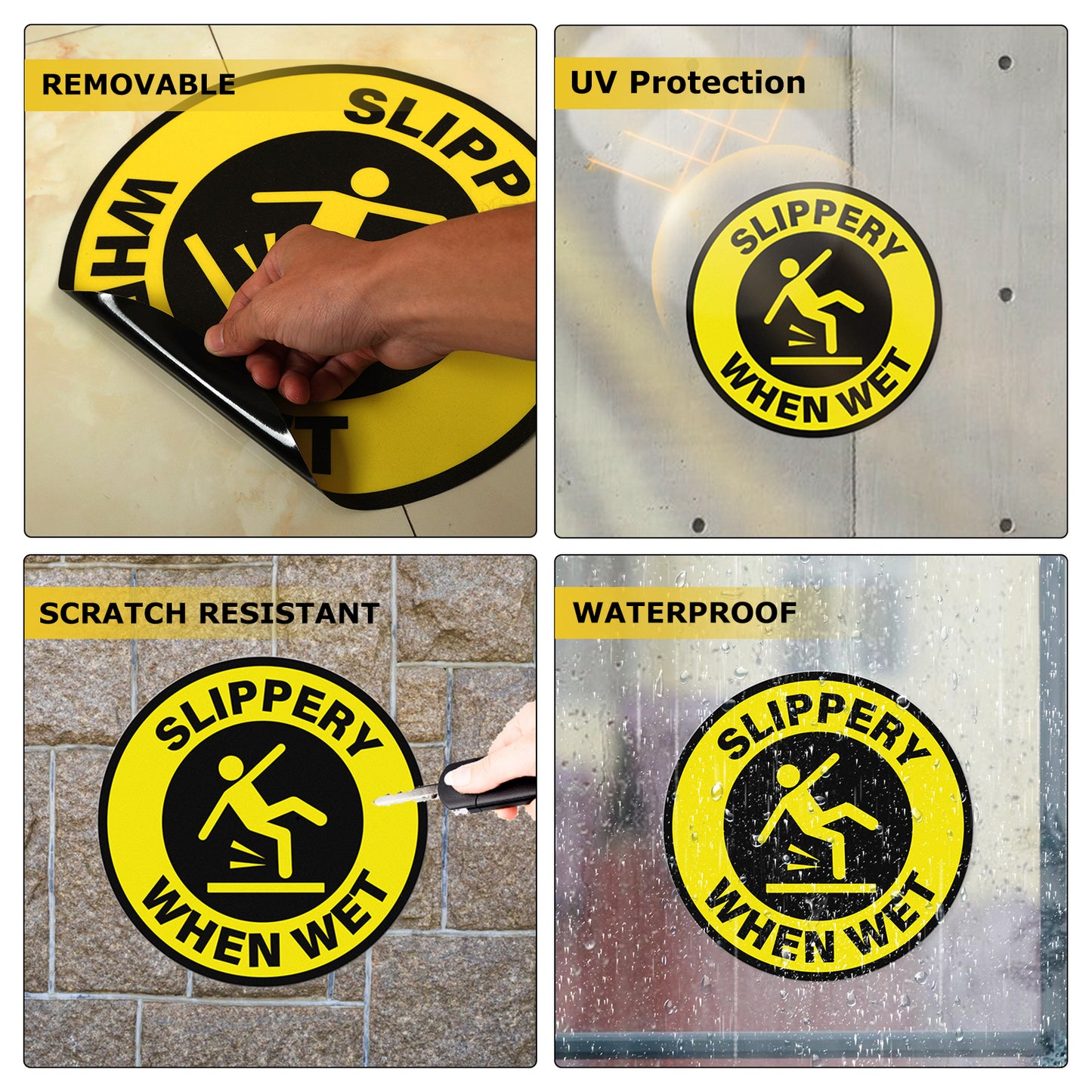 YIKIADA Schild „Rutschig bei Nässe“, selbstklebend, entfernbar, Vinyl, Vorsicht, nasser Boden, Sicherheitsaufkleber, wasserfeste Warnaufkleber für drinnen und draußen, 10 Stück 