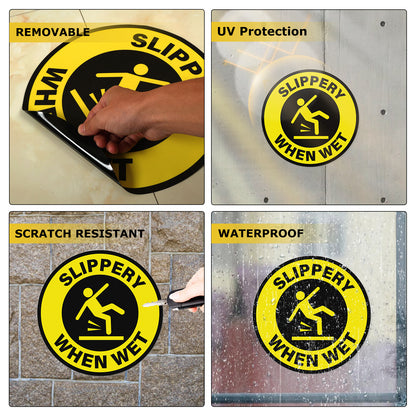 YIKIADA Schild „Rutschig bei Nässe“, selbstklebend, entfernbar, Vinyl, Vorsicht, nasser Boden, Sicherheitsaufkleber, wasserfeste Warnaufkleber für drinnen und draußen, 10 Stück 