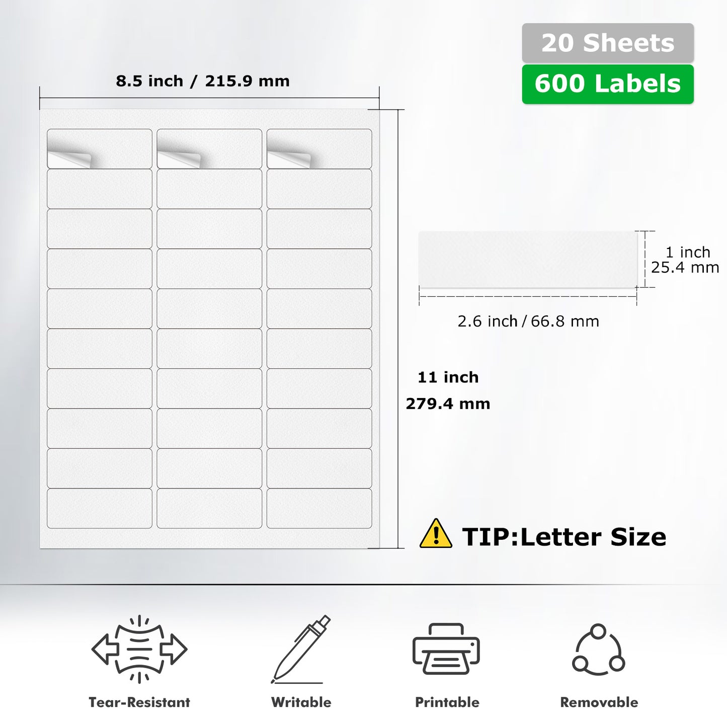 1" × 2-5/8" Printer Labels