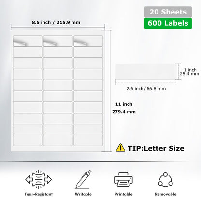 1" × 2-5/8" Printer Labels